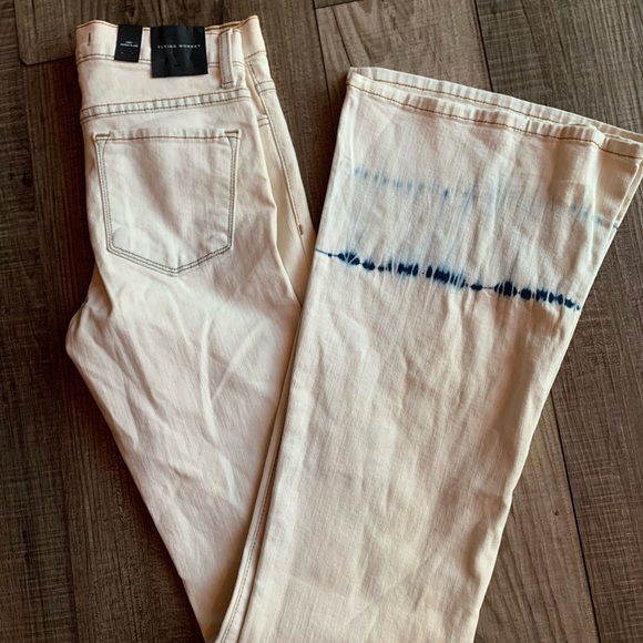 Flying Monkey Platinum high rise super flare tie dye bottom denim jeans . NWT - Picture 3 of 3